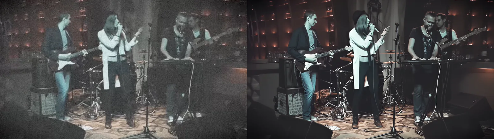 Original performance footage compared with an enhanced result